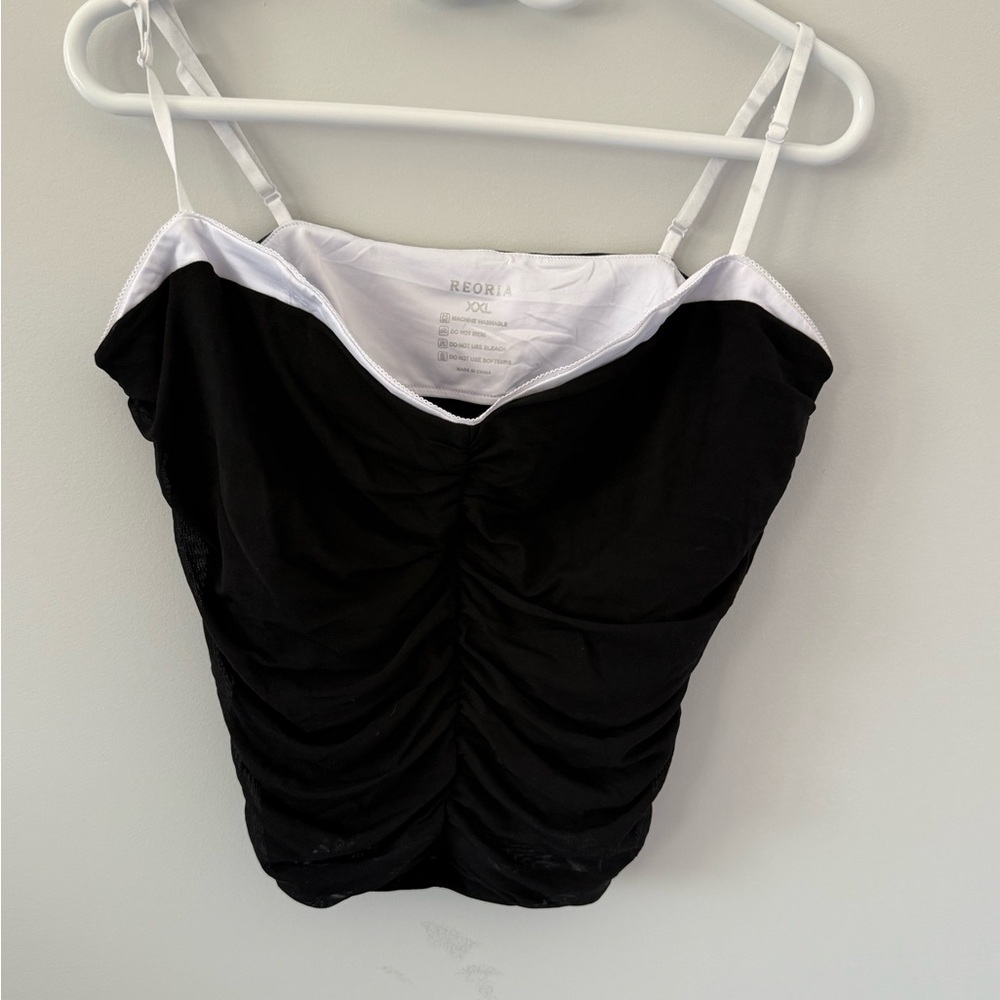 ReoRia Black and White Ruched Camisole